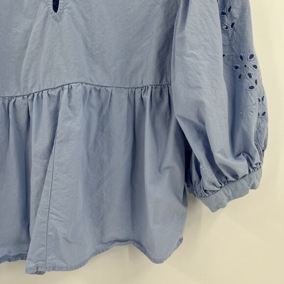 Zara Blue Cotton Top Crochet Eyelet Lace Floral Cutout Puff Sleeve Size Small - Picture 7 of 9